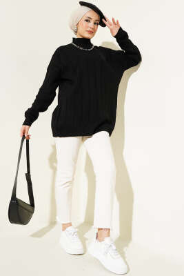 Salaş Yarım Balıkçı Triko Tunik Siyah - Triko Tunik