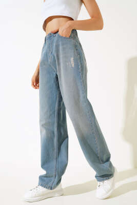 Salaş Yıpratmalı Kot Pantolon Kahve Tint - Kadın Giyim Modelleri