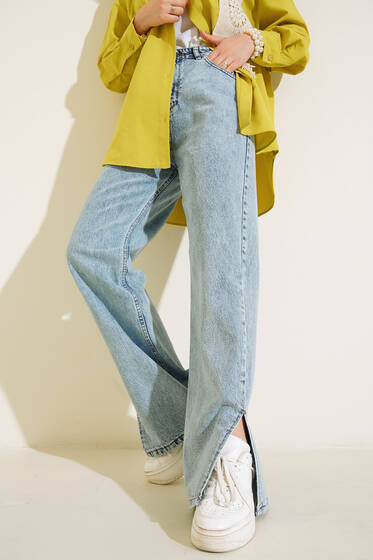 Salaş Yırtmaçlı Kot Pantolon Açık Kar - Kot Pantolon