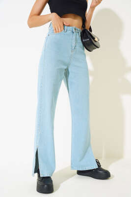 	 Salaş Yırtmaçlı Kot Pantolon Yeşil Tint - Kadın Giyim Modelleri