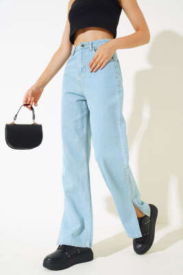 	 Salaş Yırtmaçlı Kot Pantolon Yeşil Tint - Kadın Giyim Modelleri