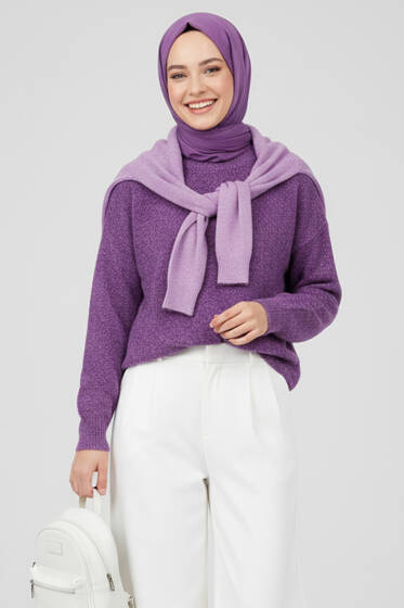 Salaş Yumoş Triko Kazak Mor - Triko Kazak