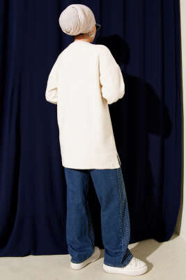 Salkım Kabartma Yumoş Triko Tunik Ekru - Tunik