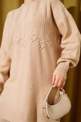 Salkım Kabartma Yumoş Triko Tunik Latte - 300-500 TL Ürünler