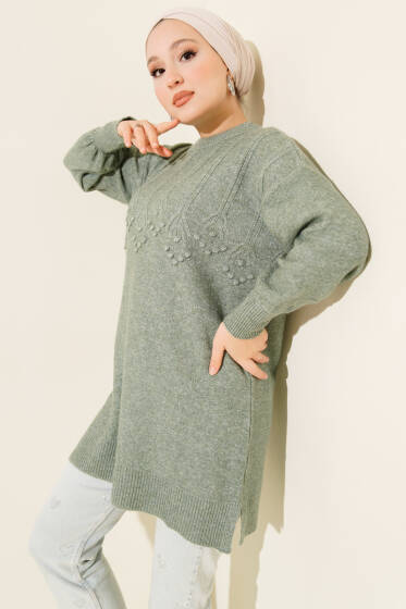 Salkım Kabartma Yumoş Triko Tunik Mint - Tunik