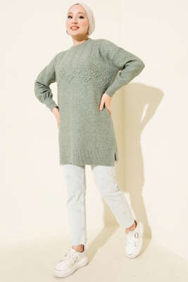 Salkım Kabartma Yumoş Triko Tunik Mint - Tunik