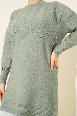 Salkım Kabartma Yumoş Triko Tunik Mint - Tunik