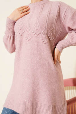 Salkım Kabartma Yumoş Triko Tunik Pudra - Tunik