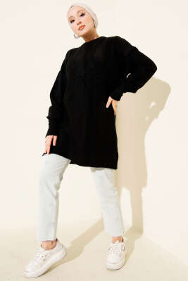 Salkım Kabartma Yumoş Triko Tunik Siyah - 300-500 TL Ürünler