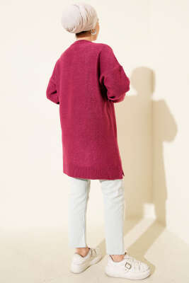 Salkım Kabartma Yumoş Triko Tunik Vişne - Tunik