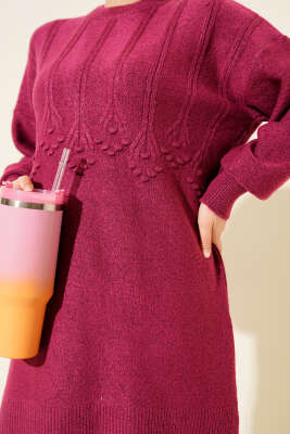 Salkım Kabartma Yumoş Triko Tunik Vişne - Tunik