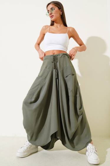 Şalvar Görünümlü Etek Haki - Kadın Giyim Modelleri