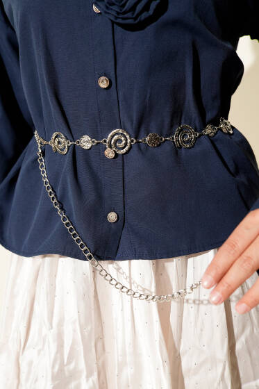 Salyangoz Sembollü Zincir Kemer Gümüş - Zincirli Kemer