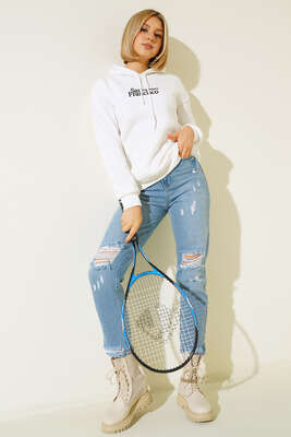 San Francisco Baskılı Sweatshirt Ekru - Kadın Giyim Modelleri