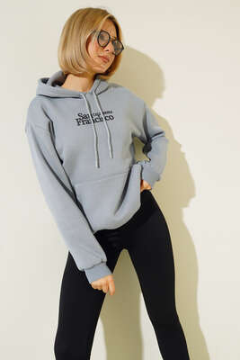 San Francisco Baskılı Sweatshirt Füme - Kadın Giyim Modelleri