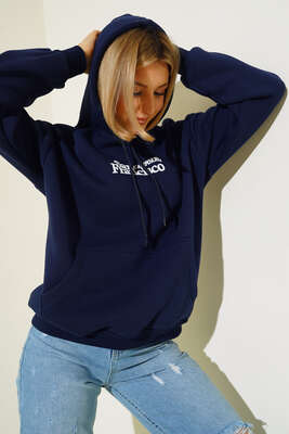 San Francisco Baskılı Sweatshirt Lacivert - Kadın Giyim Modelleri