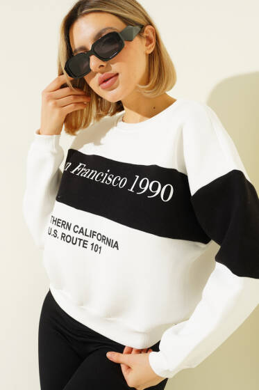 San Francisco Üç İplik Sweatshirt Ekru - Kadın Giyim Modelleri