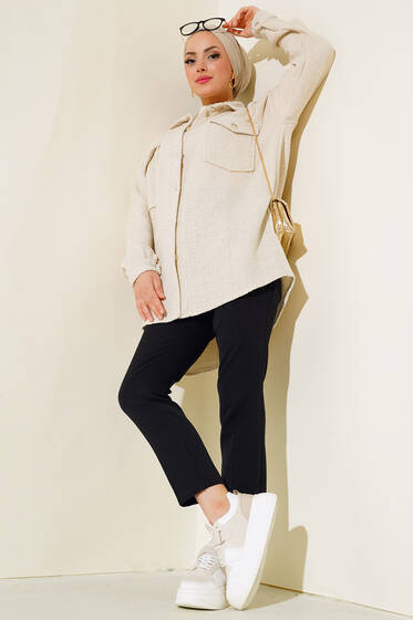 Şanel Cepli Gömlek Bej - Gömlek