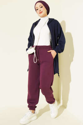 Şardonlu Bağcıklı Pantolon Mürdüm - Pantolon