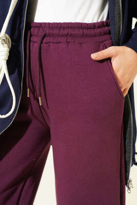 Şardonlu Bağcıklı Pantolon Mürdüm - Pantolon