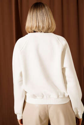 Şardonlu Basic Kısa Sweatshirt Ekru - Yılın Fırsatı