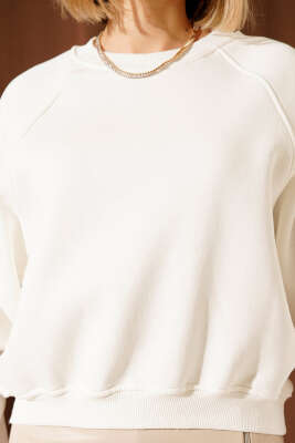 Şardonlu Basic Kısa Sweatshirt Ekru - Yılın Fırsatı