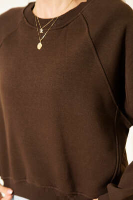 Şardonlu Basic Kısa Sweatshirt Kahve - Kadın Giyim Modelleri