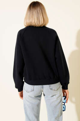 Şardonlu Basic Kısa Sweatshirt Lacivert - Kadın Giyim Modelleri