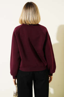 Şardonlu Basic Kısa Sweatshirt Mürdüm - Kadın Giyim Modelleri