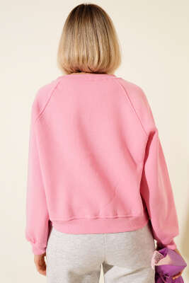 Şardonlu Basic Kısa Sweatshirt Pembe - Yılın Fırsatı
