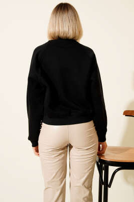 Şardonlu Basic Kısa Sweatshirt Siyah - Yılın Fırsatı