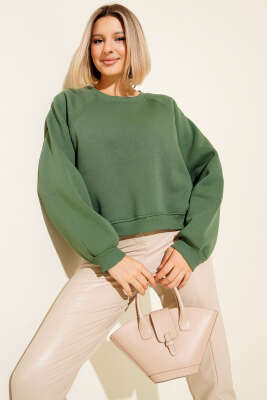 Şardonlu Basic Kısa Sweatshirt Yeşil 
