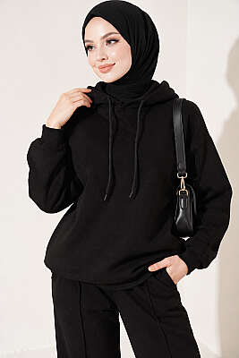 Şardonlu Kapüşonlu Model İkili Takım Siyah - 500-700 TL Ürünler