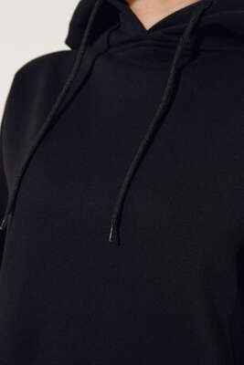 Şardonlu Kapüşonlu Model İkili Takım Siyah - Thumbnail