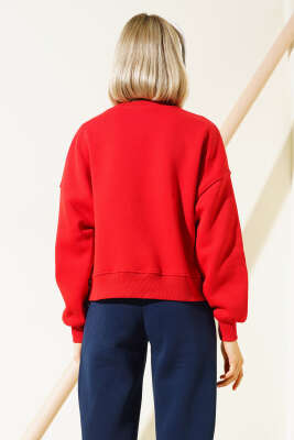 Şardonlu Kısa Sweatshirt Kırmızı - Kadın Giyim Modelleri