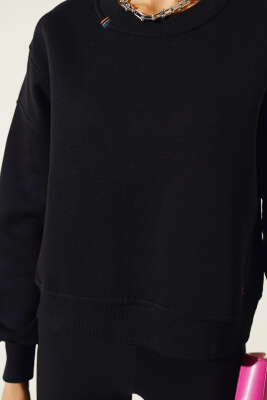 Şardonlu Kısa Sweatshirt Siyah - Kadın Giyim Modelleri