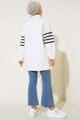Şardonlu Şerit Çizgili Sweatshirt Ekru - Tunik