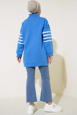 Şardonlu Şerit Çizgili Sweatshirt İndigo - Tunik