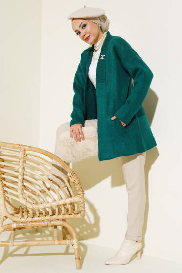 Şardonlu Triko Hırka Yeşil - Hırka