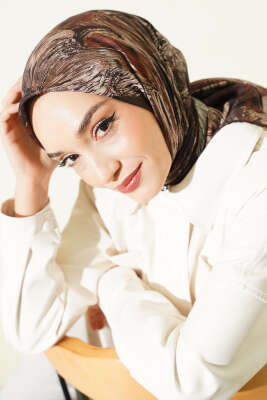 Sarmal Desen Demore Eşarp Acı Kahve - Başörtüsü