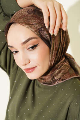 Sarmal Desen Demore Eşarp Haki Bej - VERTU (NYD TEKSTİL)