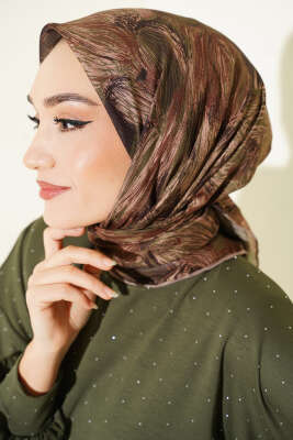 Sarmal Desen Demore Eşarp Haki Bej - Başörtüsü