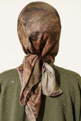 Sarmal Desen Demore Eşarp Haki Bej - Başörtüsü