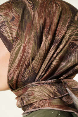 Sarmal Desen Demore Eşarp Haki Bej - Başörtüsü