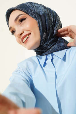 Sarmal Desen Demore Eşarp Lacivert - Başörtüsü