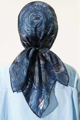 Sarmal Desen Demore Eşarp Lacivert - Başörtüsü