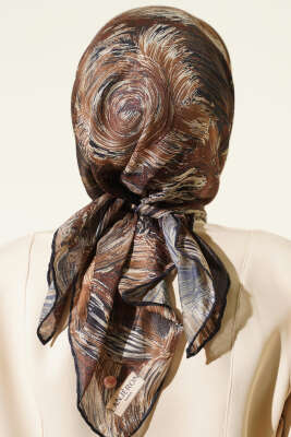 Sarmal Desen Demore Eşarp Lacivert Bej - Başörtüsü