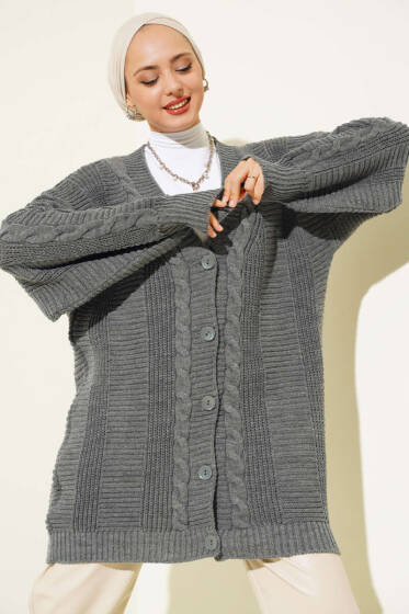 Sarmal Desen Detaylı Triko Hırka Antrasit - Hırka