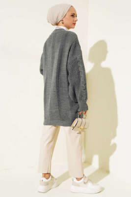 Sarmal Desen Detaylı Triko Hırka Antrasit - Hırka