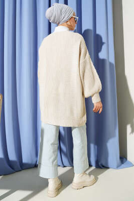 Sarmal Desen Detaylı Triko Hırka Bej - Hırka